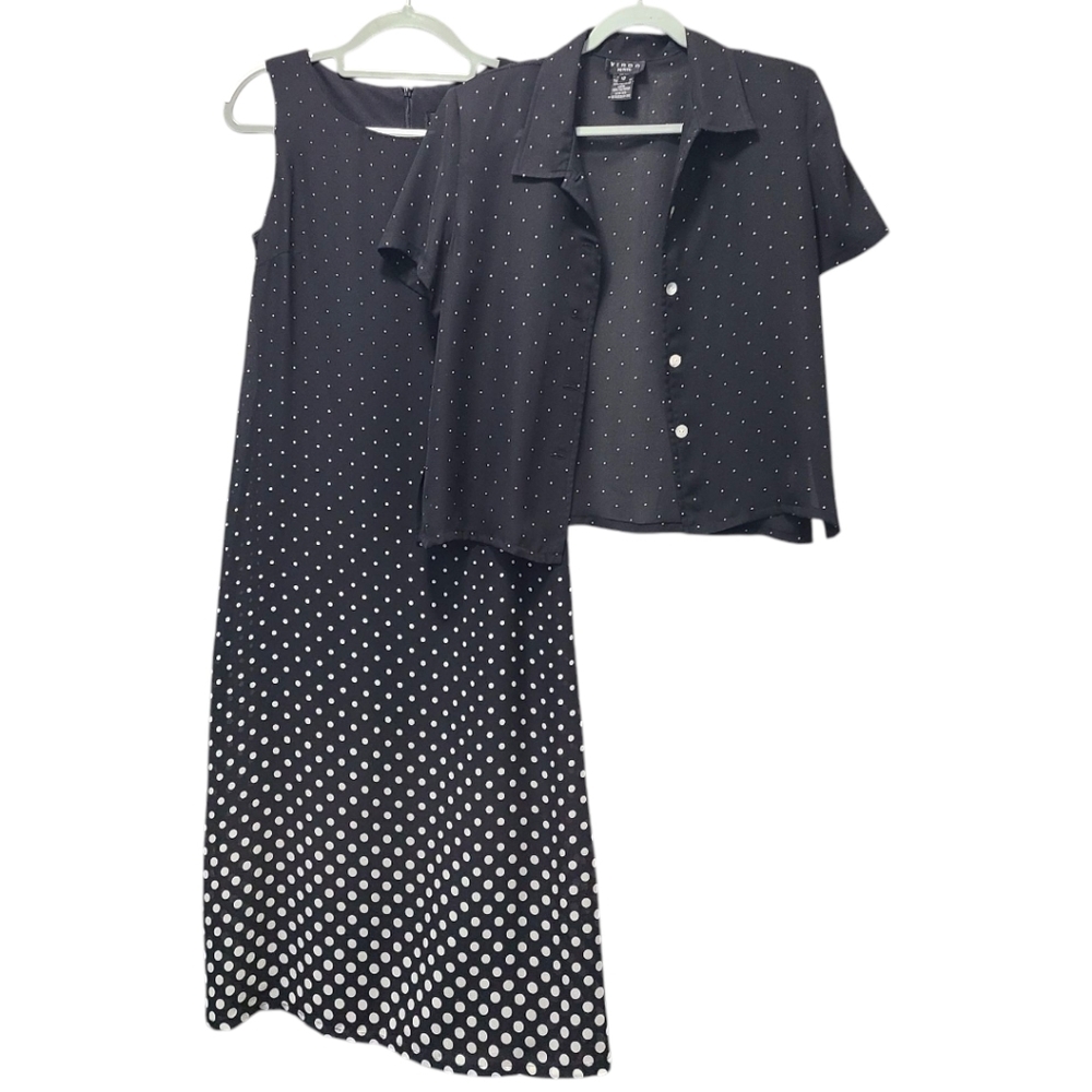 Vintage Virgo Polka‎ Dot Maxi Dress Matching Blouse 12